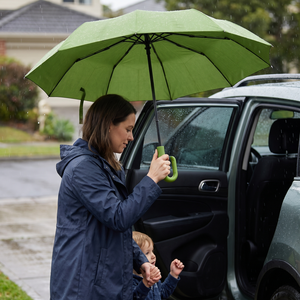 Opening a green Puddlio with one press at the car door